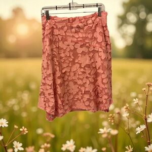 Asymmetrical Floral Skirt in Coral